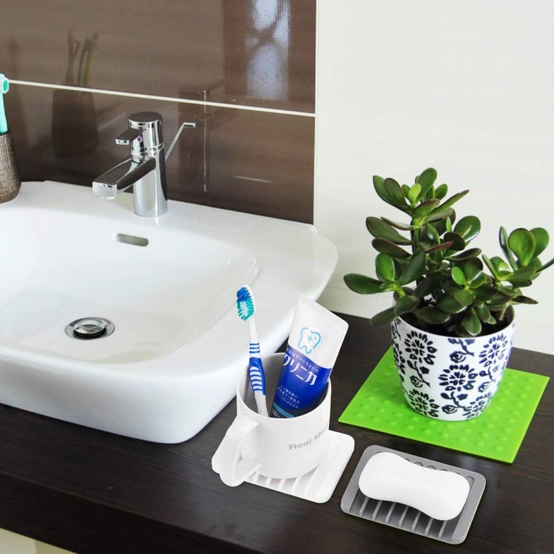 Summer Lemon 2PCS Soap Dish Holder, Premium Silicone Soap Dishes for Shower Bathroom Kitchen Sinksï¼Œ Soap Tray Saver Drainer, Self-draining Waterfall, Non-Slip Design, Easy Cleaning (White, Gray) - Image 2